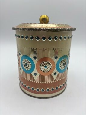 Vintage MCM English Style Tea Tin Embossed Metal Canister